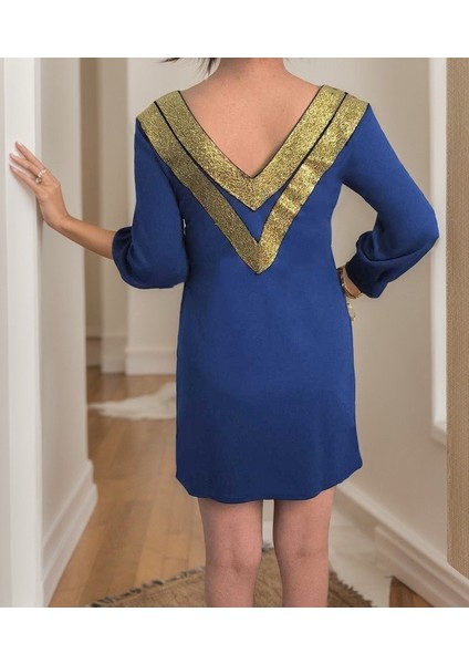 Kadın Uzun Kollu Sırt Derin V Sim Şerit Detay Krep Mini Boy Elbise indirimleri