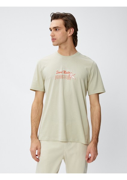 Uzakdoğu Baskılı Tişört Bisiklet Yaka Kısa Kollu Pamuklu modelleri