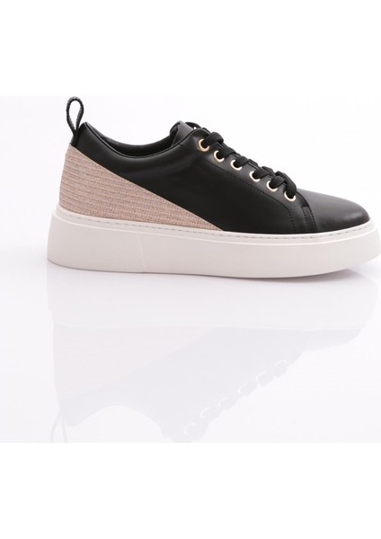 ES851 Kadin Kalin Taban Halhal Detayli Silver Taşli Sneakers Ayakkabi