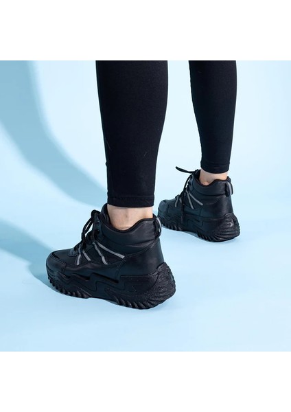 (Flet) Poli Hafif Taban Bağcıklı Kalın Taban Kadın Bot Siyah indirimleri