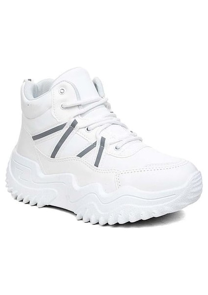 (Flet) Poli Hafif Taban Bağcıklı Kalın Taban Kadın Bot Beyaz