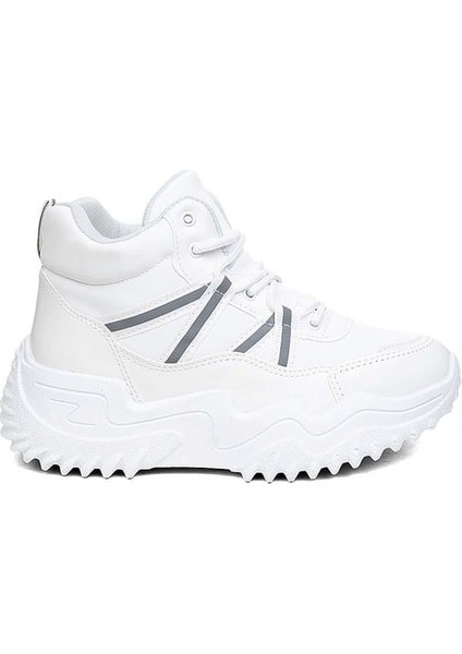 (Flet) Poli Hafif Taban Bağcıklı Kalın Taban Kadın Bot Beyaz fiyatları