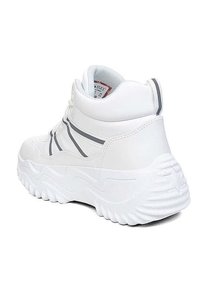 (Flet) Poli Hafif Taban Bağcıklı Kalın Taban Kadın Bot Beyaz modelleri