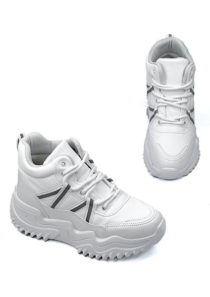 (Flet) Poli Hafif Taban Bağcıklı Kalın Taban Kadın Bot Beyaz fırsatları