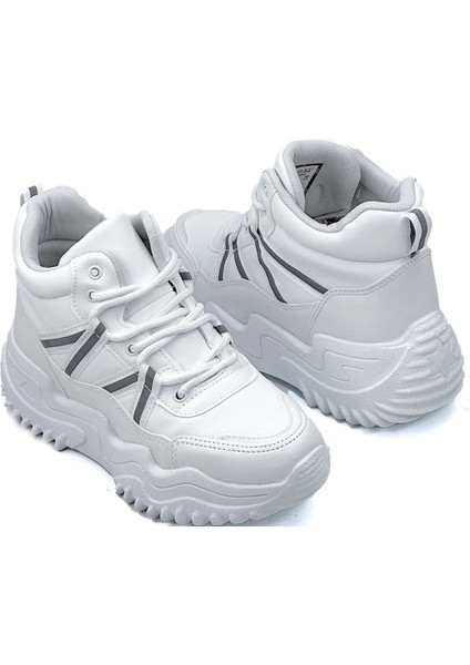 (Flet) Poli Hafif Taban Bağcıklı Kalın Taban Kadın Bot Beyaz indirimleri