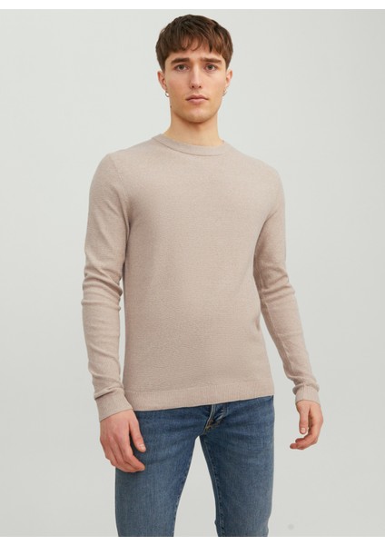 Jack & Jones Bisiklet Yaka Standart Bej Erkek Kazak 12236766_JJEMARCUS Knıt Crew Neck