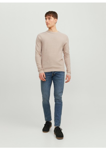 Jack & Jones Bisiklet Yaka Standart Bej Erkek Kazak 12236766_JJEMARCUS Knıt Crew Neck