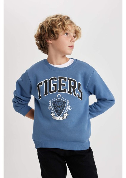Erkek Çocuk Baskılı Bisiklet Yaka Kalın Sweatshirt B2048A823WN fırsatları