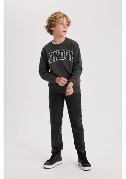 Erkek Çocuk Bisiklet Yaka Baskılı Kalın Sweatshirt B2051A823WN fiyatları