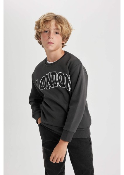 Erkek Çocuk Bisiklet Yaka Baskılı Kalın Sweatshirt B2051A823WN modelleri