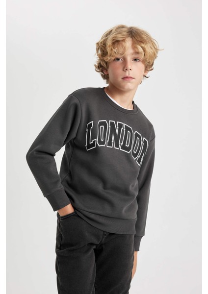 Erkek Çocuk Bisiklet Yaka Baskılı Kalın Sweatshirt B2051A823WN fırsatları