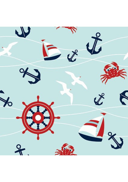 Çocuk Odası Denizci Dümeni ve Çapa Baskılı Zebra Perde fiyatları