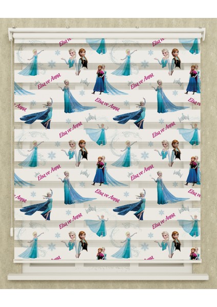 Çocuk Odası Elsa Ve Anna Baskılı Zebra Perde