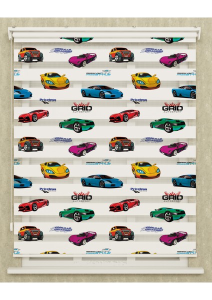 Çocuk Odası Spor Arabalar Baskılı Zebra Perde