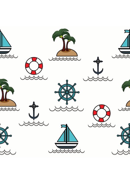 Çocuk Odası Denizci Dümeni Ve Palmiye Baskılı Zebra Perde fiyatları