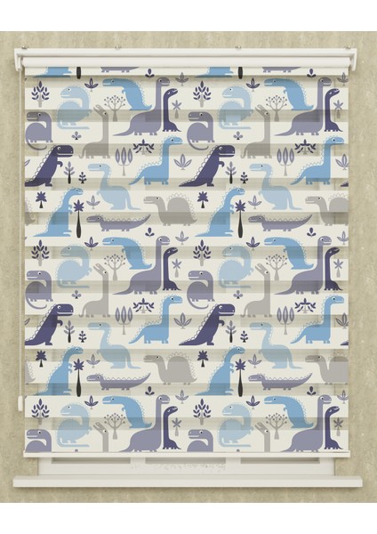 Çocuk Odası Dinazorlar Baskılı Zebra Perde