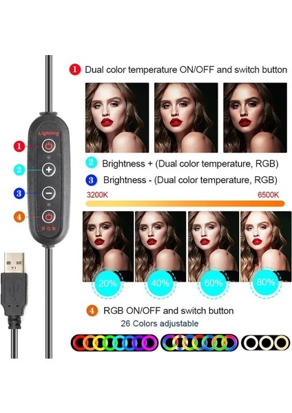 10 Inch Rgb Ring Light Tripod 26 cm