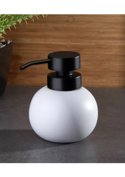 Porselen Stoneware Tombul Sıvı Sabunluk- Beyaz