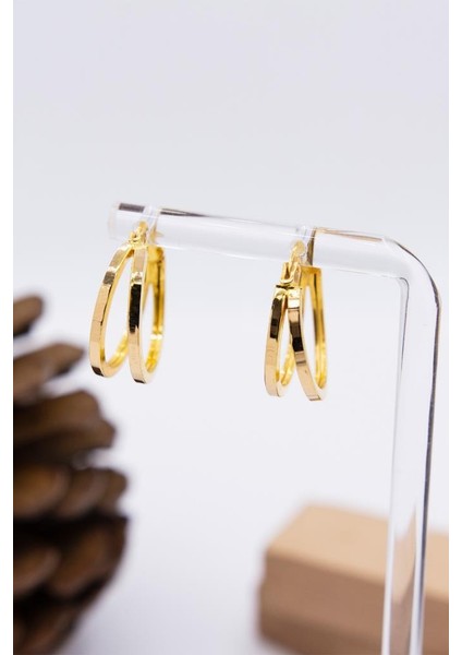 22 Ayar Altın Halka Küpe Çift Halka Model LKKP1175