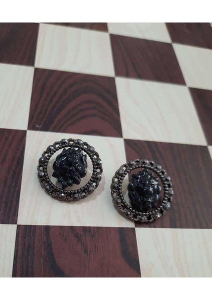 Kristal Taşlı Aslan Kafası Özel Tasarım Nikel 2,5 cm 2 Adet modelleri