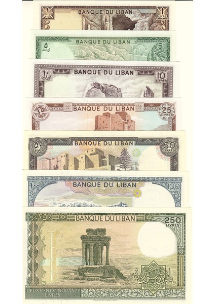 Lübnan 1-5-10-25-50-100-250 Livre 7'li Set, Yabancı Kağıt Para fiyatları