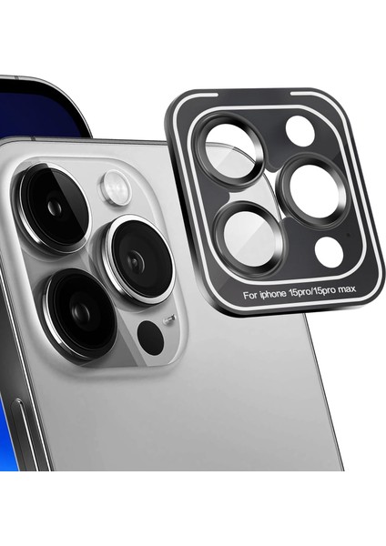 iPhone 15 Pro Max ve iPhone 15 Pro Safir Kamera Lens Koruyucu Uygulama Aparatlı