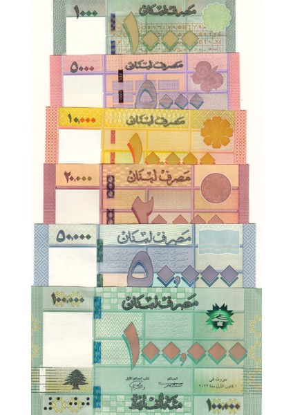 Lübnan 1.000-5.000-10.000-20.000-50.000-100.000 Livre 6'li Set,Yabancı Kağıt Para