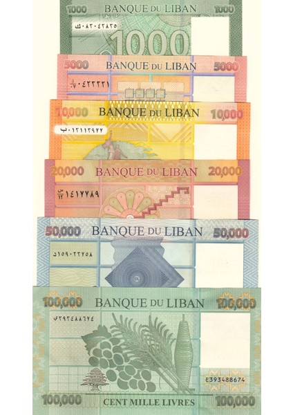 Lübnan 1.000-5.000-10.000-20.000-50.000-100.000 Livre 6'li Set,Yabancı Kağıt Para