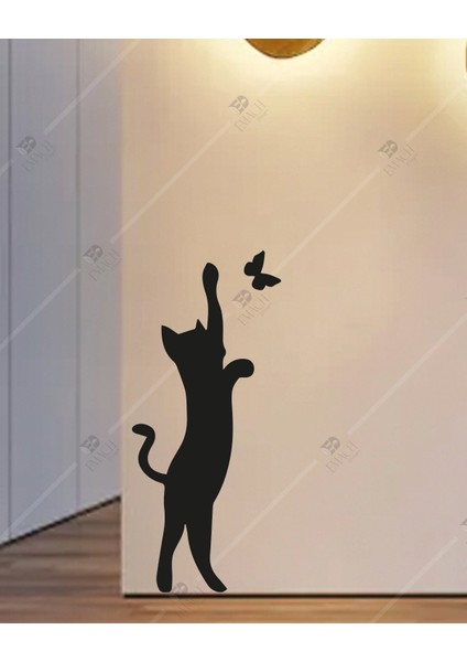 Kedi Kelebek Koridor Duvar Dekor Lazer Kesim Hediyelik Eşya Ahşap Tablo