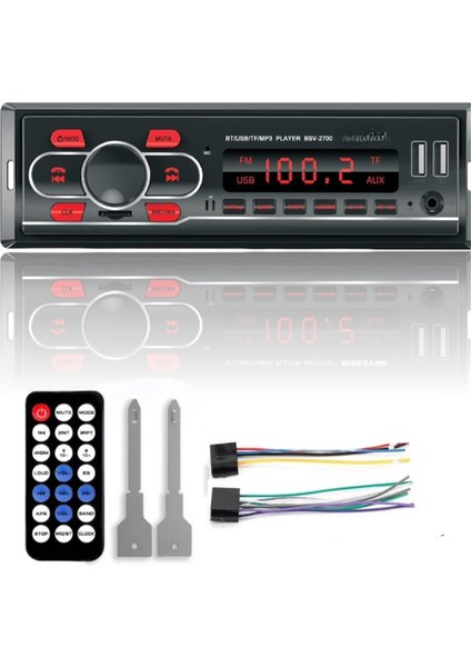 SN-2700 Çift USB Girişli Bluetooth Oto Teyp Araba Teybi Radyo Sd Aux Teyp Amfi Çıkışlı Kumandalı