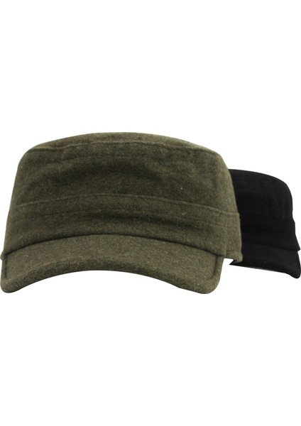 Kaşe Castro Siyah ve Haki Şapka Ikili Set Kastro Set Outdoor Yünlü