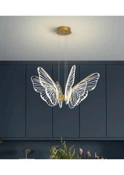Luxury Exclusive Modern Kelebek Sarkıt LED Avize Butterfly Gold Sarı Kademeli 3 Renk