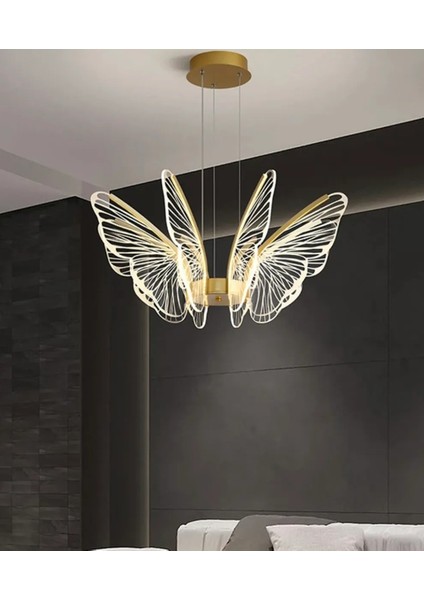 Luxury Exclusive Modern Kelebek Sarkıt LED Avize Butterfly Gold Sarı Kademeli 3 Renk
