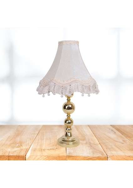 Ekru Kadife Kaplı Gold Kaplama Metal Ayak Vintage Abajur AB0729