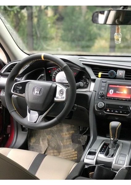 Honda Cıvıc Fc5 Araç Için Sarı Yüzüklü Karbon Nubuk Deri Araç Direksiyon Kılıfı