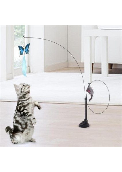 Vantuzlu Tüylü Zilli Olta Kedi Oyuncağı