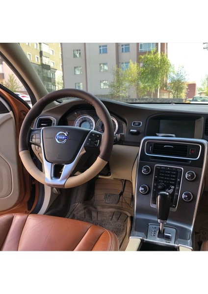 Volvo S60 Kahve Bej Deri Direksiyon Kılıfı