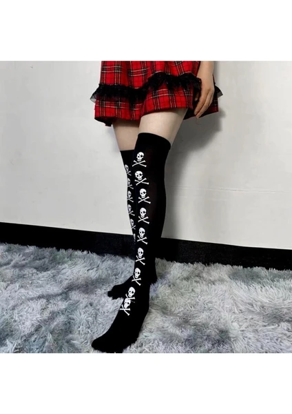 Daily Fashion Gothic Punk Harajuku Kuru Kafa Siyah Diz Üstü Çorap