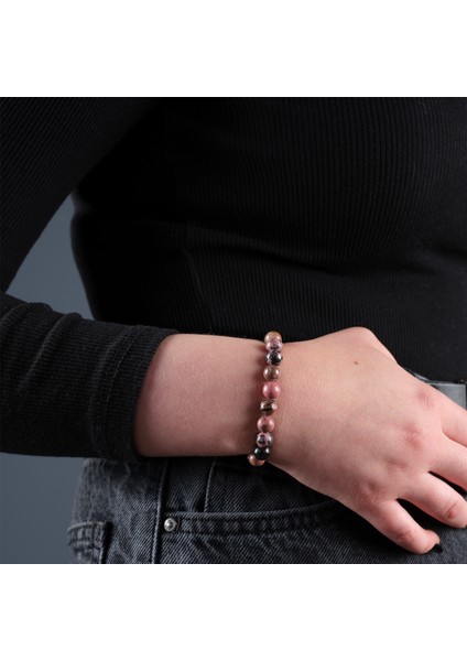 Sertifikalı Doğal Taş Rodonit Erkek Kadın Hediye Bileklik Unisex 8mm %100 Orijinal ürün modelleri