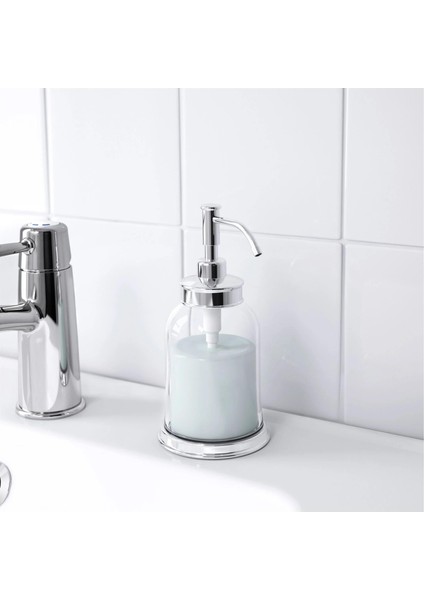 2 Parça Cam Banyo Seti 300 Ml Krom Kaplama Şeffaf Sıvı Sabunluk-Diş Fırçalık Seti Modern-Sade Banyo Set 2 Parça