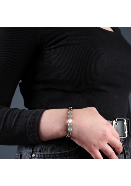 Sertifikalı Doğal taş Erkek Kadın Stres Bilekliği Kristalkuvars Radonit Labradorit Gümüş Ayraç modelleri