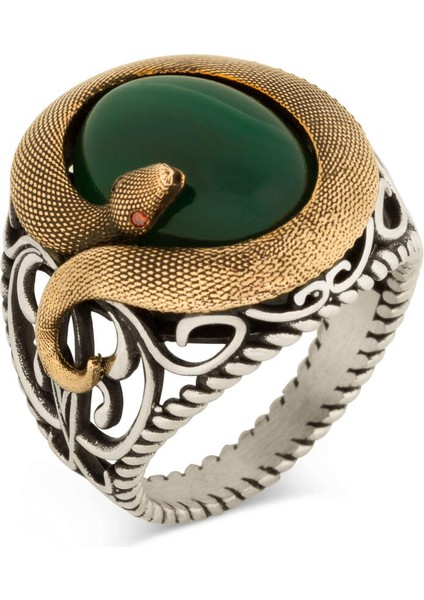 Fierce Snake Yılan Motifli Yeşil Taşlı Gümüş Erkek Yüzük fiyatları