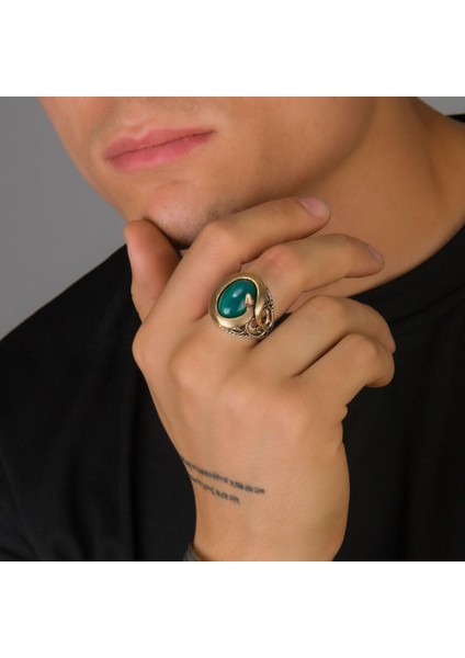 Fierce Snake Yılan Motifli Yeşil Taşlı Gümüş Erkek Yüzük indirimleri