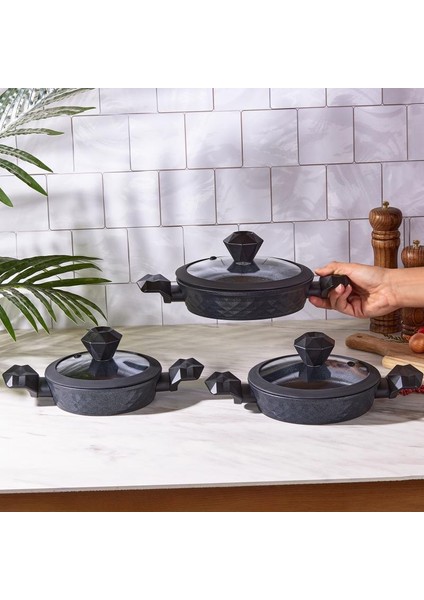 Biodiamond Elmas Kristal Indüksiyon Tabanlı 6 Parça Sahan Seti 10 Yıl Garanti