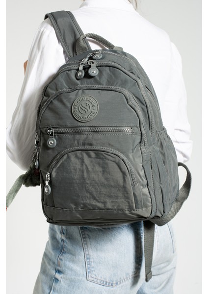 Unisex Suya Dayanıklı Krinkıl Kumaş Çok Gözlü Orta Boy Laptop Okul ve Sırt Çantası