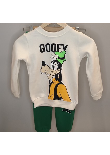 Goofy Baskılı Şardonlu Beyaz Yeşil Kışlık Erkek Çocuk Takım