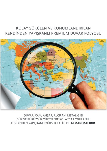 Dünya Haritası Duvar Sticker, Okul Haritaları, Ofis Dünya Haritası, Kendinden Yapışkanlı Harita fiyatları