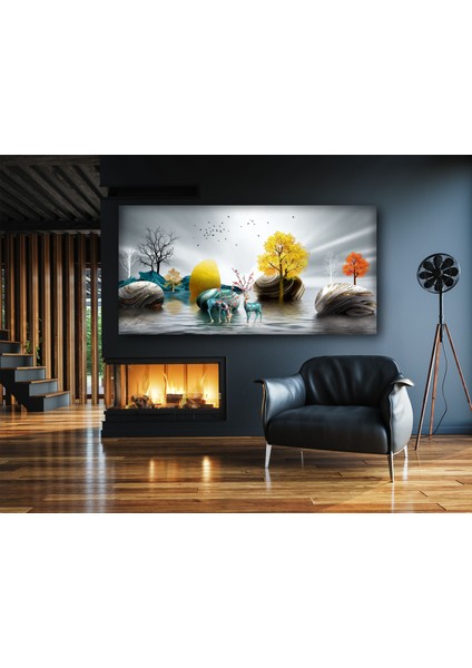Geyik Antrasit Gri Modern Tablo