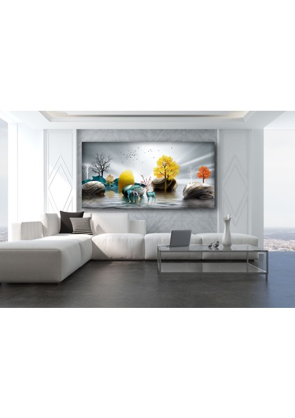 Geyik Antrasit Gri Modern Tablo