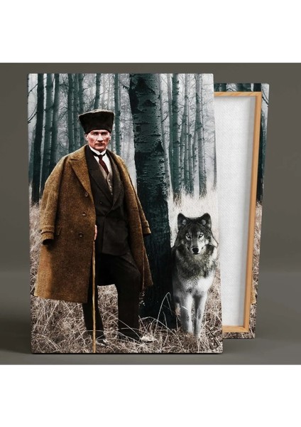 Mustafa Kemal Atatürk Ormanda Asil Kurt Kanvas Tablo AR03088 fiyatları